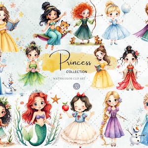 Clipart princesse fantastique - aquarelle filles royales, robe de conte de fées PNG, art du royaume magique, téléchargement immédiat, usage commercial 33 PNG