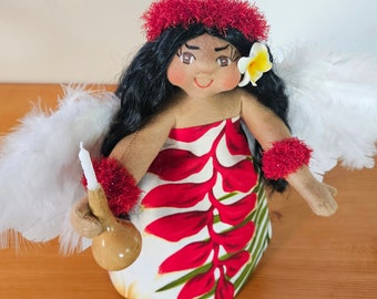 10" Hawaiian Treetopper Angel Ooak Art Doll: Piliwi, the Guardian Angel