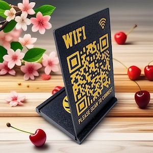 Custom 3D Printed WiFi QR Code Sign | Instant WiFi Connection Stand for Home & Office | Personalized QR Code Display | Modern Tech Décor
