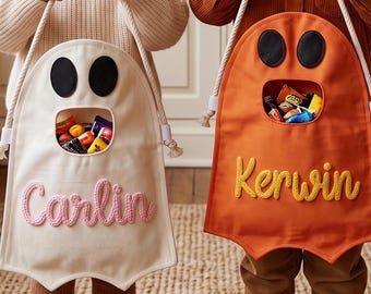 Bolsa personalizada de Halloween con diseño de fantasma, bolsa de dulces de Halloween con nombre personalizado, bolsa de Halloween para niños, primer regalo de Halloween para niños pequeños