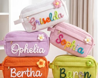 Personalisiertes Federmäppchen aus Cord, Federmäppchen mit individuellem Namen, Geschenk zum Schulanfang, Federmäppchen mit Monogramm und Garnnamen, Geschenk für Kinder
