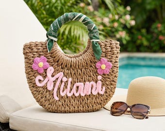 Personalized Straw Beach Bag, Custom Name Woven Handbag, Summer Purse, Vacation Gift for Her, Resort Style Bag, boho summer bag, Travel gift