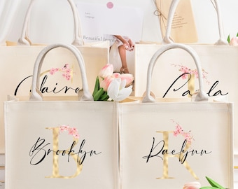 Brautjungfer Geschenk Tragetaschen, personalisierte Einkaufstasche mit Initialen, Brautjungfer Geschenk Taschen, Strandtasche, Junggesellinnenabschied, Brautparty Geschenktasche