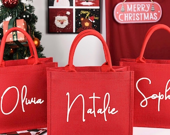 Kerstcadeauzakje, jute cadeauzakjes met aangepaste naam, gepersonaliseerd kerstcadeau familie, tassen kerstfeest, kerstzakjes, gunsten feestartikelen