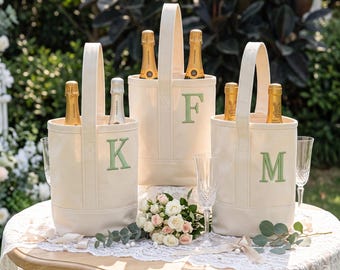 Custom Embroidered Wine Bag, Personalized Bridesmaid Wine Tote, Canvas Bottle Carrier, Bridal Shower Bachelorette Gift
