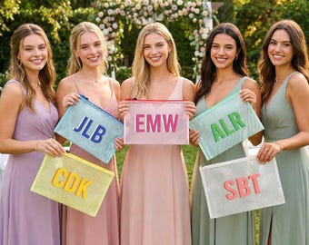 Personalized Bridesmaid Beach Pouch, Shadow Monogram Pool Bag, Custom Summer Pool Bag, Bridesmaid Gift Bag, Bachelorette Bridal Party Favor