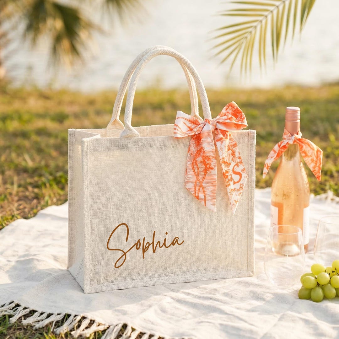 Personalized Bridesmaid Burlap Tote Bags, Custom Jute Beach Bag ...