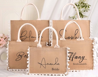 Personalized Jute Beach Tote Bag,Custom Bridesmaid Gift tote bag,Burlap Beach Bag,Bachelore Party Favor,Wedding Proposal Gift totes,Gift bag