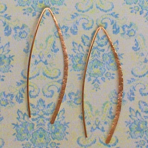 Delicate 2 inch Gold Hoops, Gold Threader Earrings, Open Hoop Earrings, Wishbone Hammered Hoop Earrings, Silver Threaders, Blue Wave Jewelry