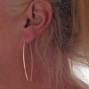 Gold Arc Threader Hoop Earrings, 14k Gold Filled Threaders, Smooth Flat Front Earrings, Wishbone Earrings, Boho Jewelry, Minimalist Jewelry, image 3