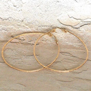 Big Round Gold Hammered Hoop Earrings, 14k Gold Statement Earrings, 2 1/2 Inch Textured Wire Hoop Earrings, Rose Gold Filled Sterling Silver image 3