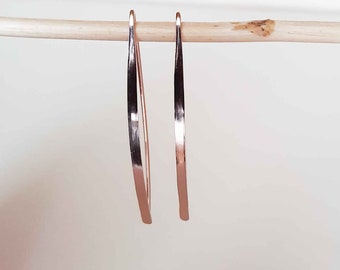 Rose Gold Arc Threader Hoop Earrings, 14k Rose Gold Filled Threaders, Smooth Flat Front Earrings, Wishbone Earrings, Minimalist Jewelry