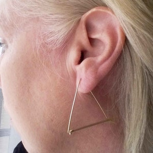 14k Gold Triangle Hoop Earrings, Triangle Earrings, Gold Hoop Earrings, Geometric Hoop Earrings, Everyday Earrings, Blue Wave Jewelry image 2