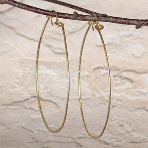 Big Round Gold Hammered Hoop Earrings, 14k Gold Statement Earrings, 2 1/2 Inch Textured Wire Hoop Earrings, Rose Gold Filled Sterling Silver image 5