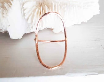 Large Open Oval Rose Gold Ring, 14k Gold Filled Hammered Ring, Statement Ring, Rose Gold Ring, Gift for Her, Minimalist Jewelry, Blue Wave