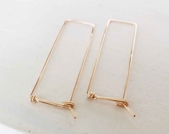 14k Gold Rectangular Hoop Earrings, Rectangle Earrings, Gold Hoop Earrings, Geometric Hoop Earrings, Everyday Earrings, Blue Wave Jewelry