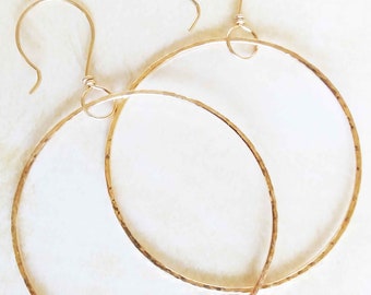 Gold 2 Inch Hammered Hoop Earrings, Silver Hoops, Skinny Hoops, Thin Hoops, Simple Hoops, Great Gift, Minimalist Earrings, Blue Wave Jewelry