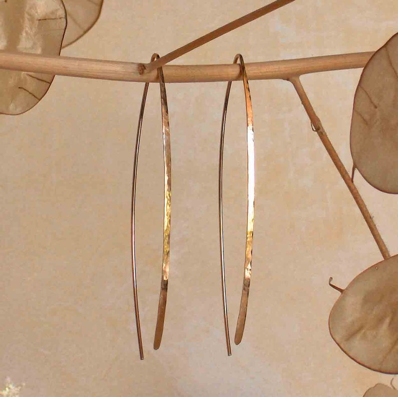 Gold Arc Threader Hoop Earrings, 14k Gold Filled Threaders, Smooth Flat Front Earrings, Wishbone Earrings, Boho Jewelry, Minimalist Jewelry, image 1
