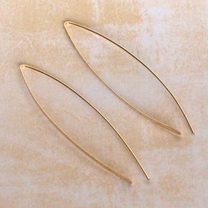 Gold Arc Threader Hoop Earrings, 14k Gold Filled Threaders, Smooth Flat Front Earrings, Wishbone Earrings, Boho Jewelry, Minimalist Jewelry, image 4