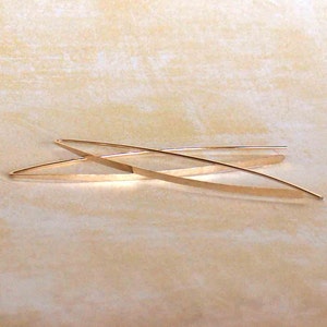 Gold Arc Threader Hoop Earrings, 14k Gold Filled Threaders, Smooth Flat Front Earrings, Wishbone Earrings, Boho Jewelry, Minimalist Jewelry, image 5