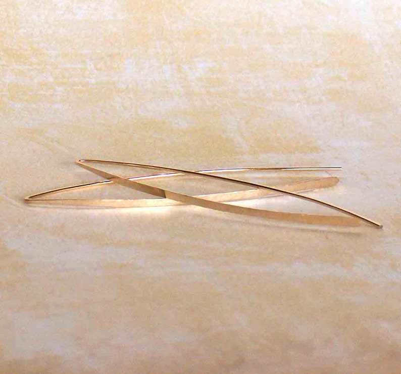 Gold Arc Threader Hoop Earrings, 14k Gold Filled Threaders, Smooth Flat Front Earrings, Wishbone Earrings, Boho Jewelry, Minimalist Jewelry, image 5