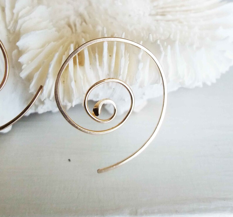 Gold Spiral Threader Earrings Gold Open Hoop Earrings Swirl Etsy
