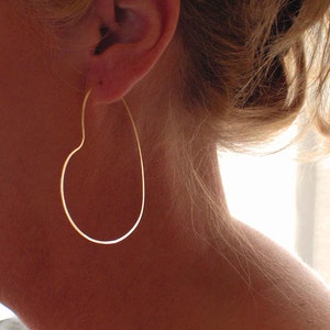 Large Gold Heart Hoop Earrings, Large Gold Wire Heart Hoops, Rose Gold Filled, Sterling Silver, Hammered Wire Hoops, Made to Order