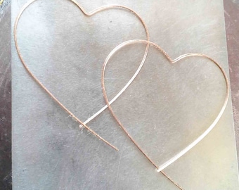 Heart Hoop Earrings, Big Heart Hoops, Open Heart Threaders, Rose Gold Hoop, Rose Gold Threader Earrings, Minimalist Earrings, Modern Hoops