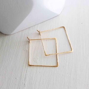 Square Hoop Earrings, Small Square Hoops, Gold Square Hoops, Rose Gold Hoops, Delicate Gold Hoops, Hammered Square Hoops, Minimalist Jewelry