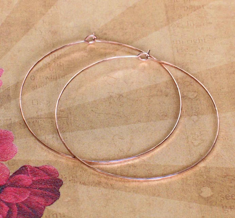 Delicate Rose Gold Hoops, Flat Front 14 K Rose Gold Filled Hoop Earrings, 2 1/4, 2, 1 3/4, 1 1/2, 1 1/4, 1 inch Hoop Earrings, Great Gift image 3