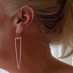 Triangle 14k Rose Gold Filled Hoop Earrings, Long Spike Hoops, Hammered Hoops, Geometric Earrings, Geometric Jewelry, Blue Wave Jewelry