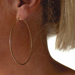 Big Round Gold Hammered Hoop Earrings, 14k Gold Statement Earrings, 2 1/2 Inch Textured Wire Hoop Earrings, Rose Gold Filled Sterling Silver image 2