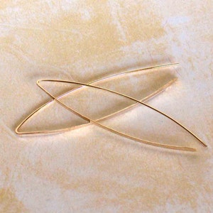 Gold Arc Threader Hoop Earrings, 14k Gold Filled Threaders, Smooth Flat Front Earrings, Wishbone Earrings, Boho Jewelry, Minimalist Jewelry, image 6