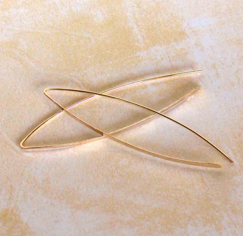 Gold Arc Threader Hoop Earrings, 14k Gold Filled Threaders, Smooth Flat Front Earrings, Wishbone Earrings, Boho Jewelry, Minimalist Jewelry, image 6