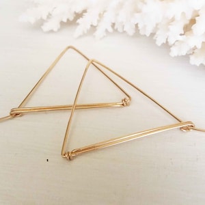 14k Gold Triangle Hoop Earrings, Triangle Earrings, Gold Hoop Earrings, Geometric Hoop Earrings, Everyday Earrings, Blue Wave Jewelry