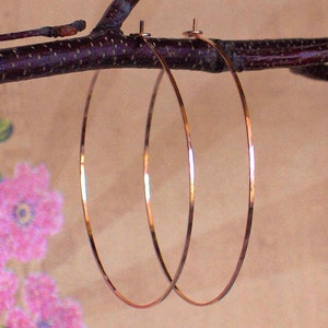 Delicate Rose Gold Hoops, Flat Front 14 K Rose Gold Filled Hoop Earrings, 2 1/4, 2, 1 3/4, 1 1/2, 1 1/4, 1 inch Hoop Earrings, Great Gift zdjęcie 1