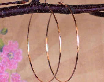 Delicate Rose Gold Hoops, Flat Front 14 K Rose Gold Filled Hoop Earrings, 2 1/4, 2, 1 3/4, 1 1/2, 1 1/4, 1 inch Hoop Earrings, Great Gift