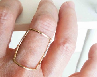 Large Gold Rectangular Ring, Hammered Ring, Statement Ring, Open Square Ring, Gift for Her, Gold Ring, Geometric Jewelry, Blue Wave Jewelry