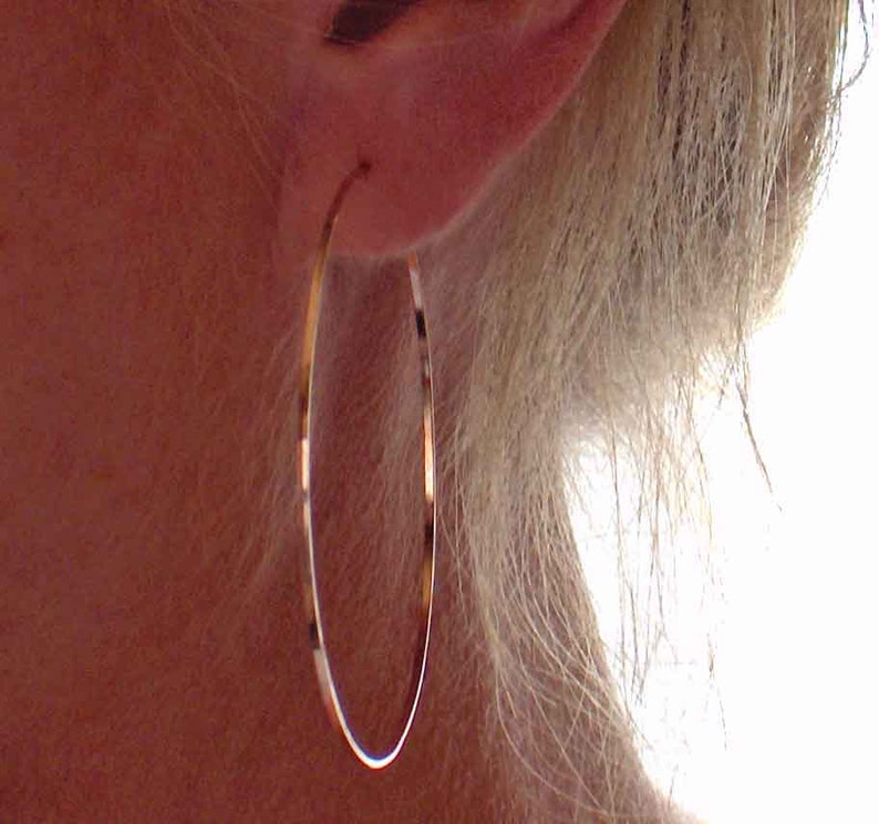 Delicate Rose Gold Hoops, Flat Front 14 K Rose Gold Filled Hoop Earrings, 2 1/4, 2, 1 3/4, 1 1/2, 1 1/4, 1 inch Hoop Earrings, Great Gift image 2