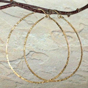 Big Round Gold Hammered Hoop Earrings, 14k Gold Statement Earrings, 2 1/2 Inch Textured Wire Hoop Earrings, Rose Gold Filled Sterling Silver