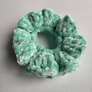 Crochet Velvet Scrunchie: Teal Juicy Couture Yarn Hair Tie