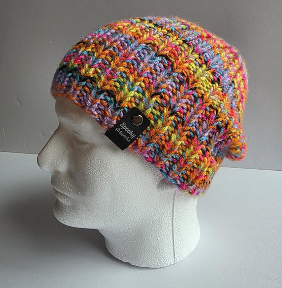 Hand Knit Rainbow Beanie: Soft & Stretchy Winter Hat - Etsy display picture 2