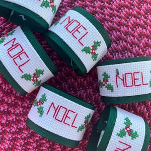Cross Stitched Noel Napkin Rings