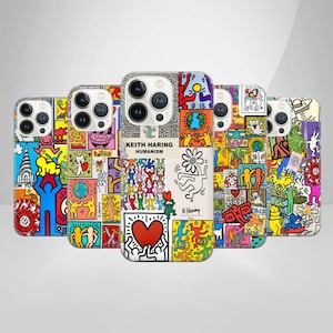 Keith Haring Coque de portable Art urbain pour iPhone 16 15 14 13 12 11 Pro max, Plus, X, Samsung Galaxy S24 S23 S22 S20 Ultra, Pixel 9 8