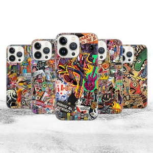 Custodia per telefono Basquiat Art Abstract Cover adatta per iPhone 16 15 14 13 12 11 Pro max, Plus, X, Samsung Galaxy S24 S23 S22 S20 Ultra, Pixel 9 8