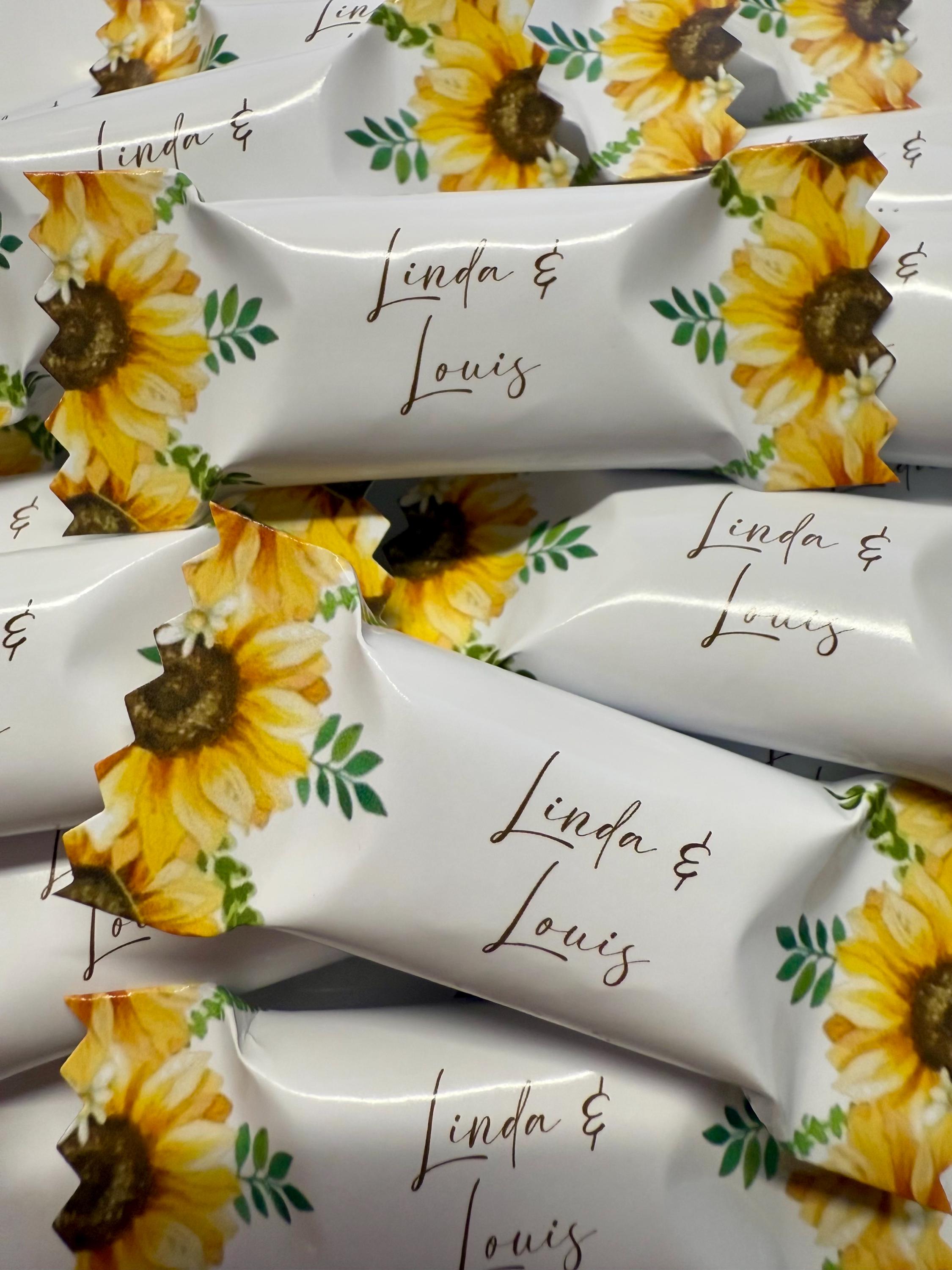 Personalized candies with name / table decoration / scatter decoration / wedding gifts / birthday / registry office / gift idea / sunflower