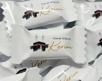 Personalized candies with name table decoration scatter decoration party favors umre umrah Mubarak hajj hac ümre hediyesi Mecca kabaa gift