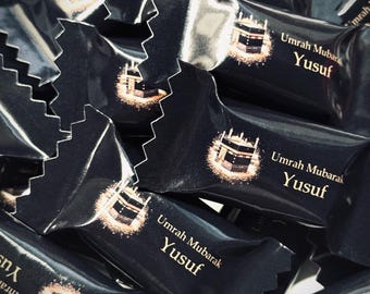 Personalisierte Bonbons mit name Tischdeko Streudeko gastgeschenke Mitgebsel umre umrah Mubarak hajj hac ümre hediyesi Mekka kabaa Geschenk