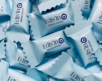 Personalized candies with name table decoration scatter decoration party favors first birthday mevlüt Sünnet synetia Nazar Boncuk blue