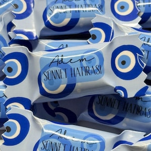 Caramelle personalizzate con nome decorazione da tavolo decorazione a dispersione bomboniera primo compleanno mevlüt Sünnet synetia Nazar Boncuk blu